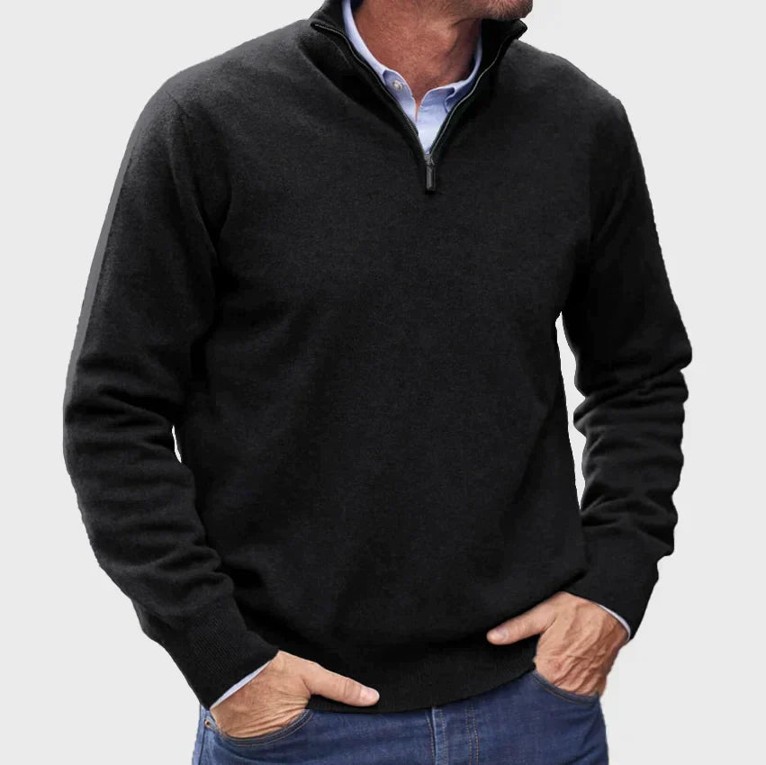 Men's Quarter-Zip Knit Sweater with Stand Collar