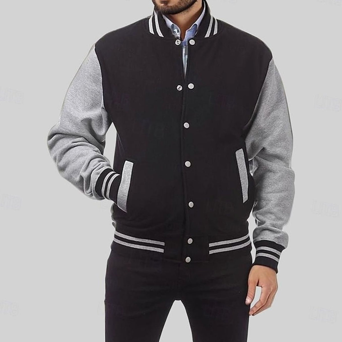 Men's Two-Tone Snap-Front Varsity Bomber Jacket