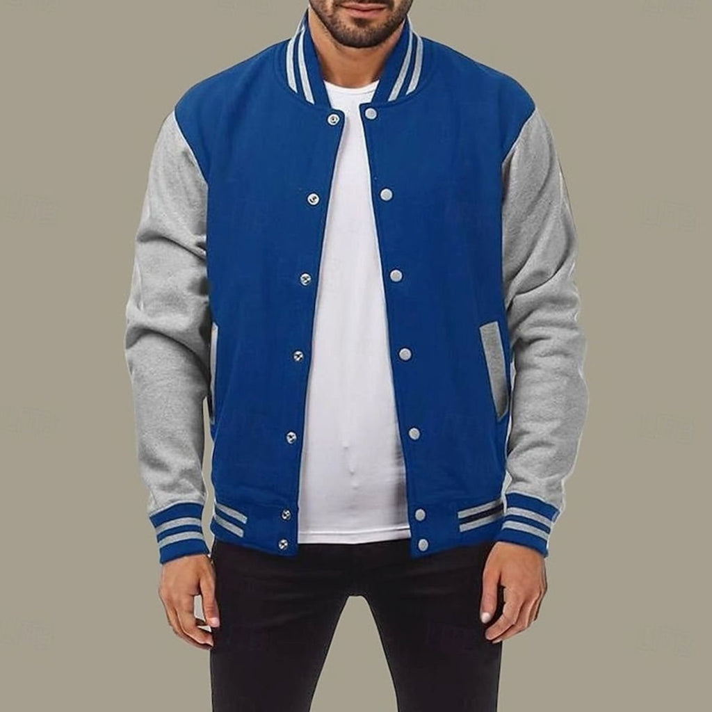 Men's Two-Tone Snap-Front Varsity Bomber Jacket