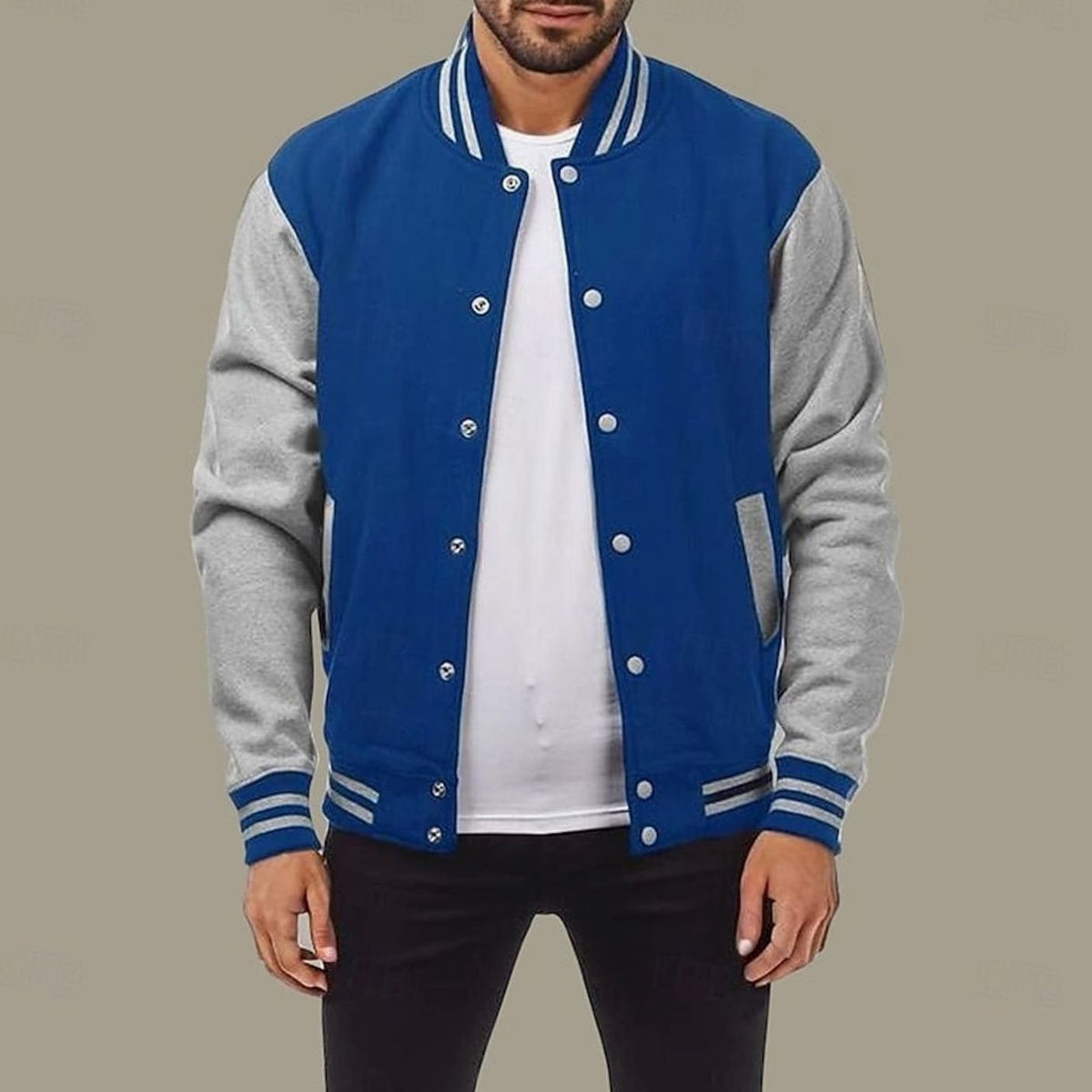 Men's Two-Tone Snap-Front Varsity Bomber Jacket