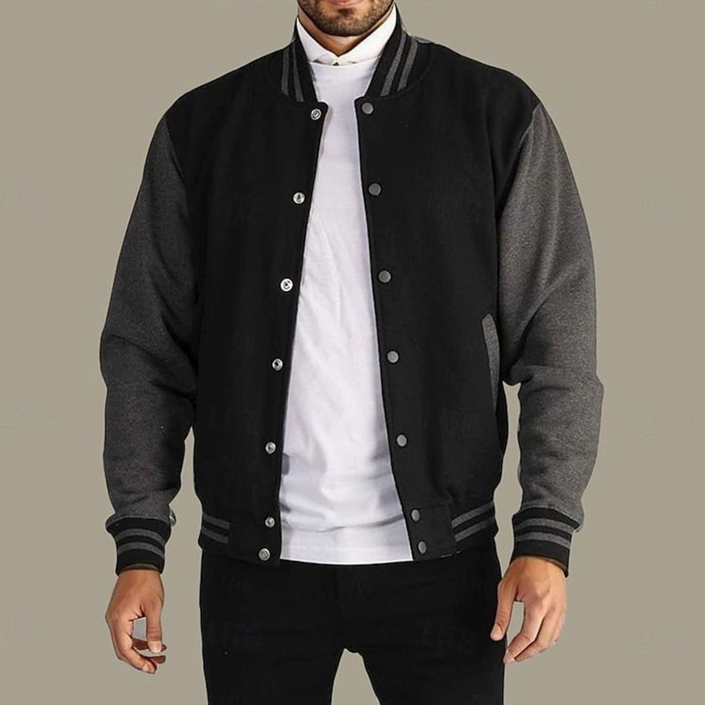 Men's Two-Tone Snap-Front Varsity Bomber Jacket