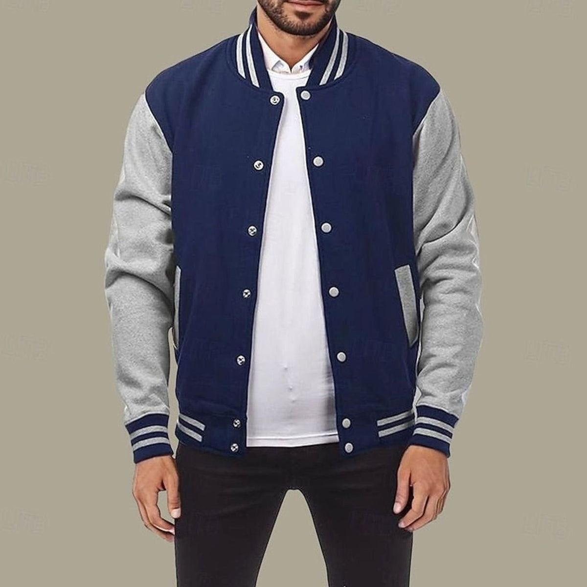 Men's Two-Tone Snap-Front Varsity Bomber Jacket