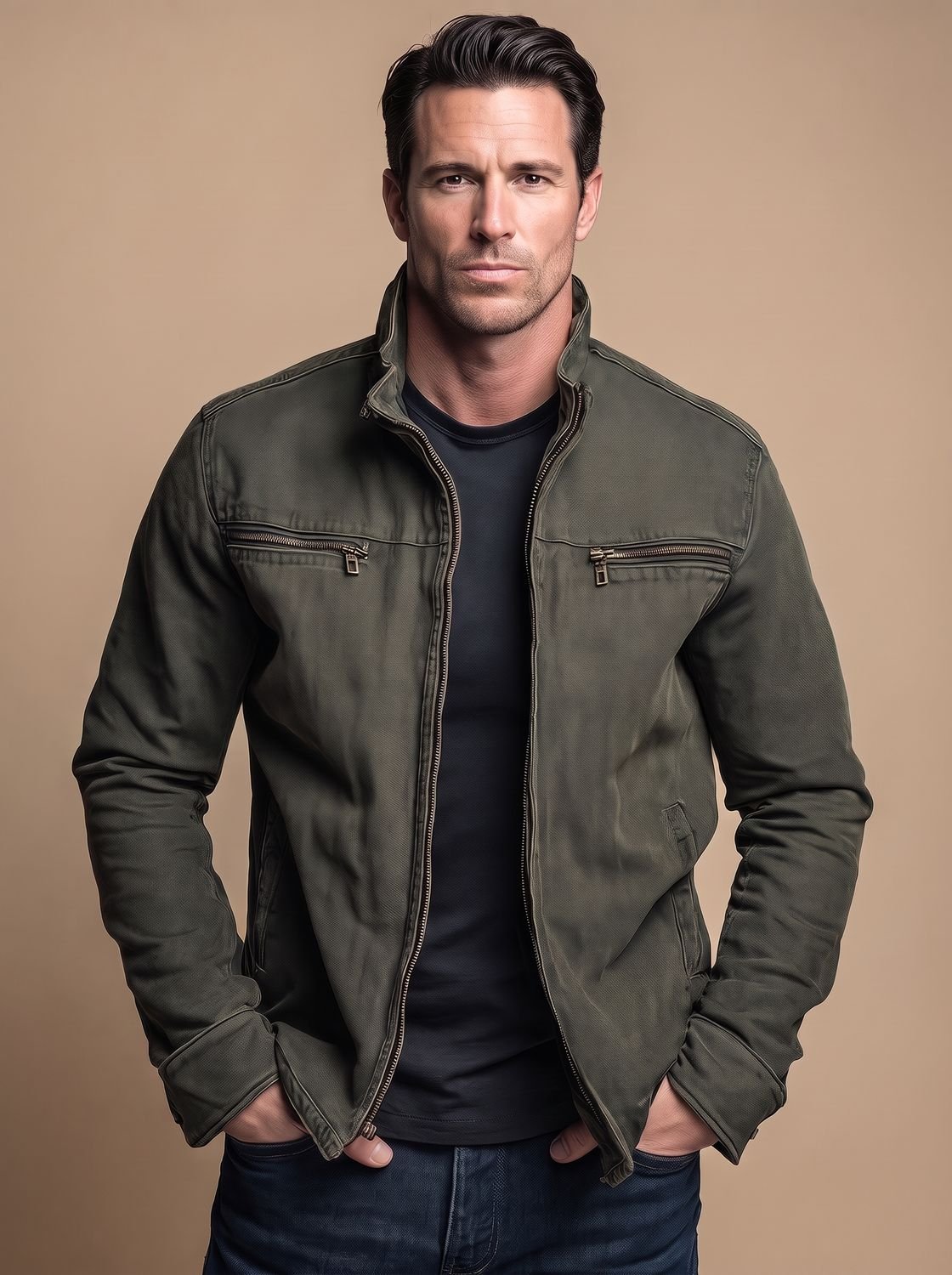 Men's Stand-Collar Zip-Up Utility Jacket