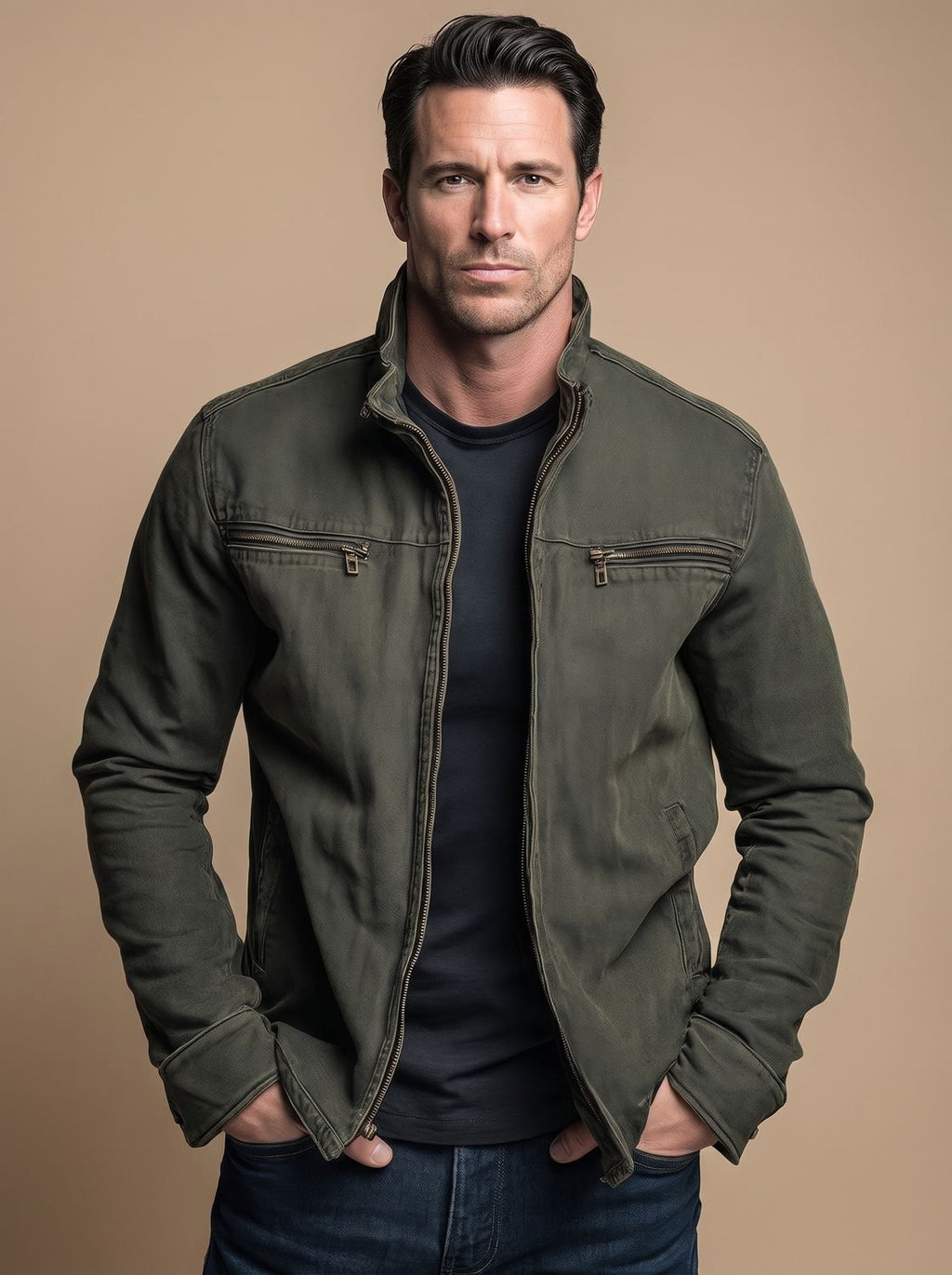 Men's Stand-Collar Zip-Up Utility Jacket