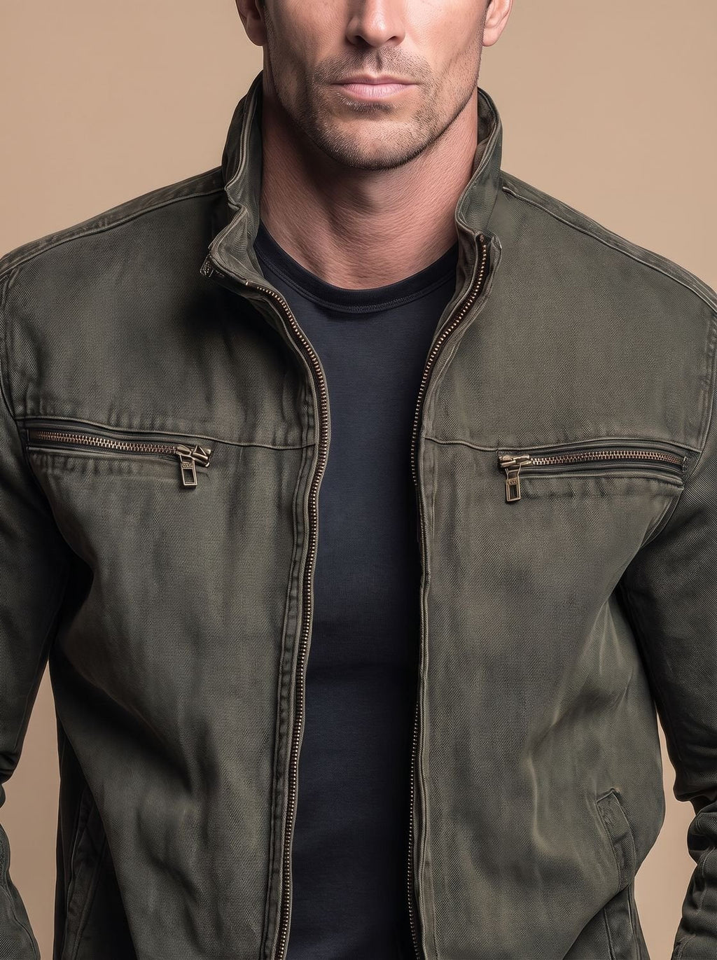 Men's Stand-Collar Zip-Up Utility Jacket