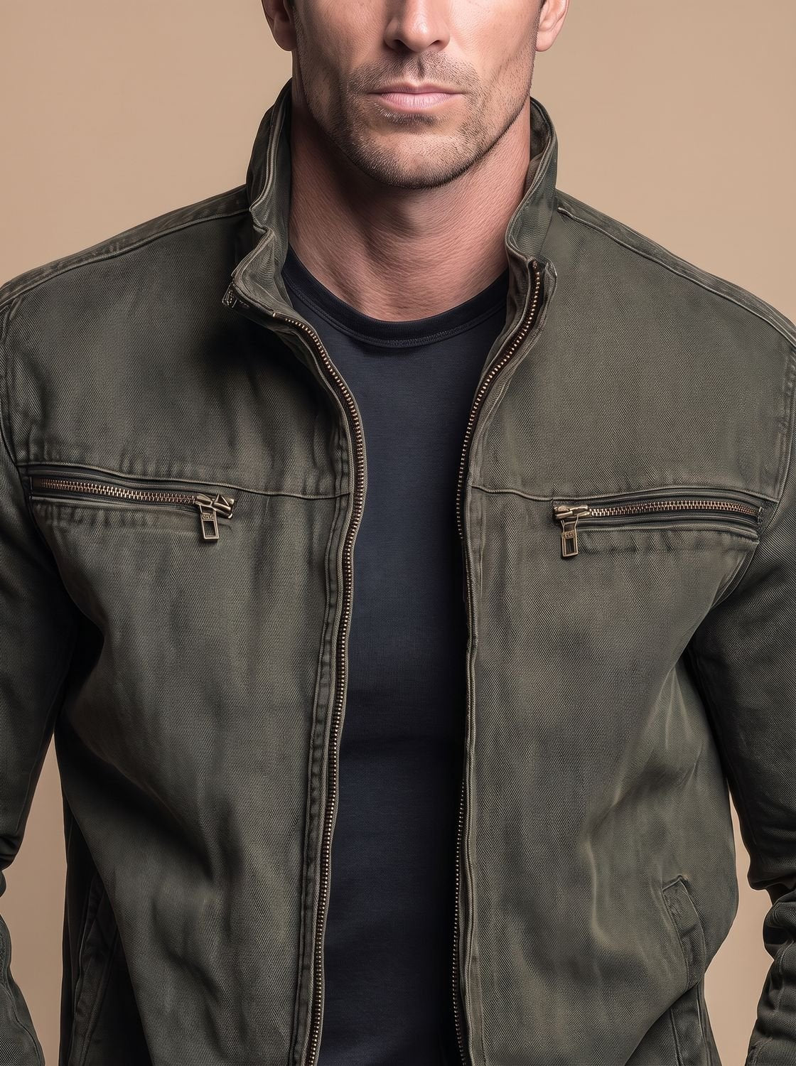 Men's Stand-Collar Zip-Up Utility Jacket