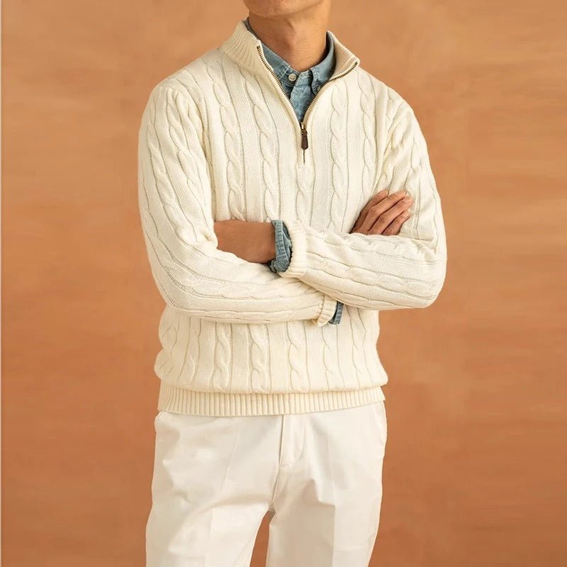 Men's Regular Fit Half-Zip Cable Knit Sweater