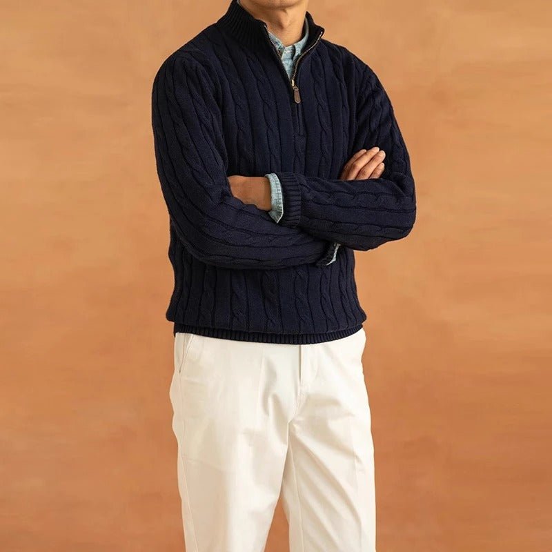 Men's Regular Fit Half-Zip Cable Knit Sweater