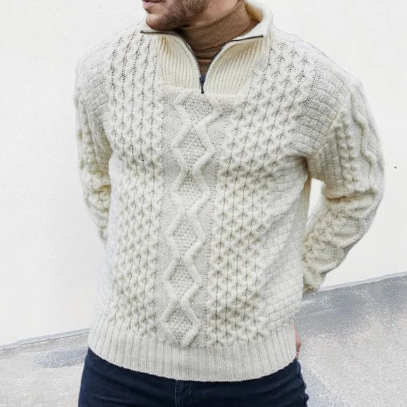 Men's Cable Knit Quarter-Zip Sweater