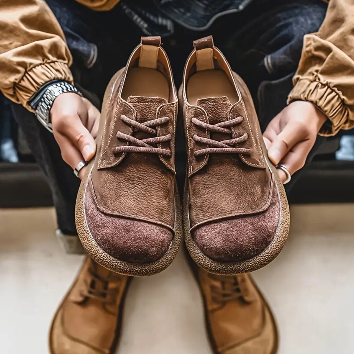 Men's Wide-Toe Lace-Up Casual Walking Shoes