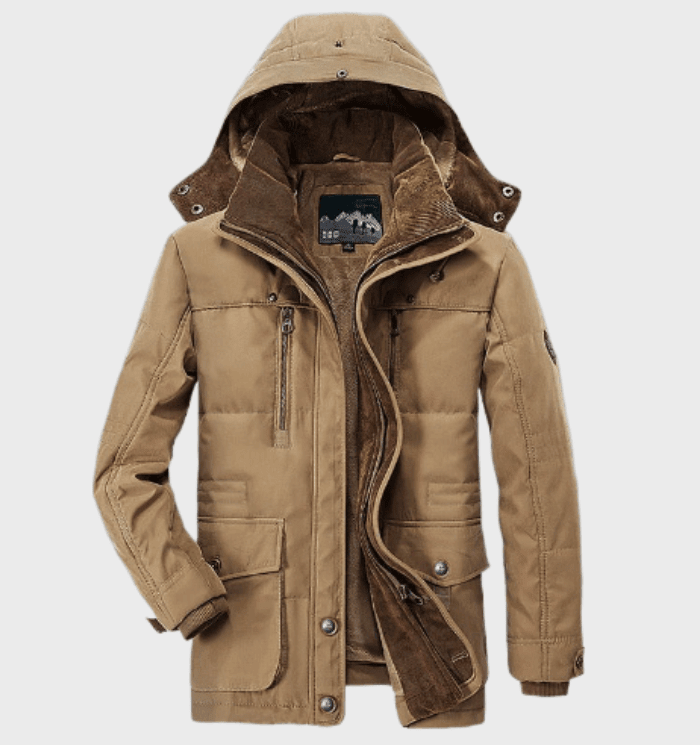 Men's Padded Winter Jacket with Detachable Hood and Pockets