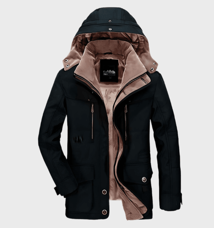 Men's Padded Winter Jacket with Detachable Hood and Pockets