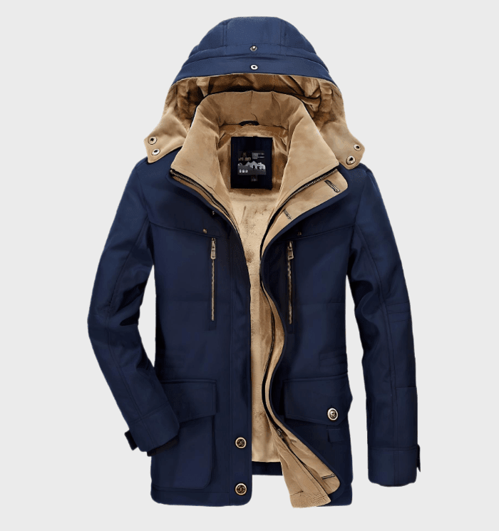 Men's Padded Winter Jacket with Detachable Hood and Pockets