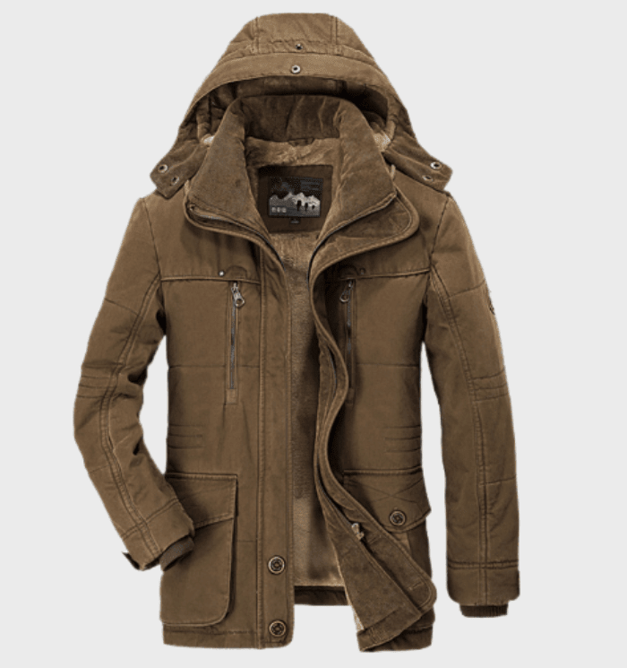 Men's Padded Winter Jacket with Detachable Hood and Pockets