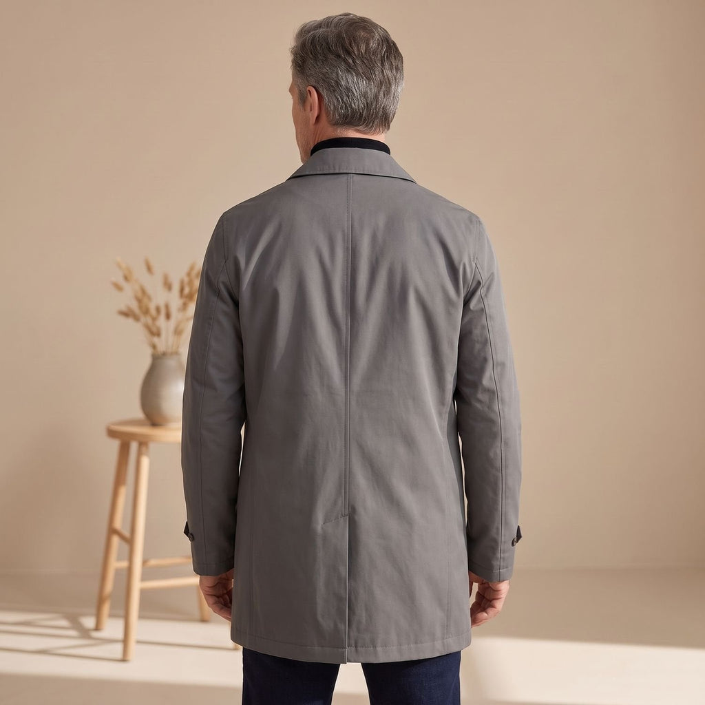 Men's Water-Resistant Long Button-Front Raincoat