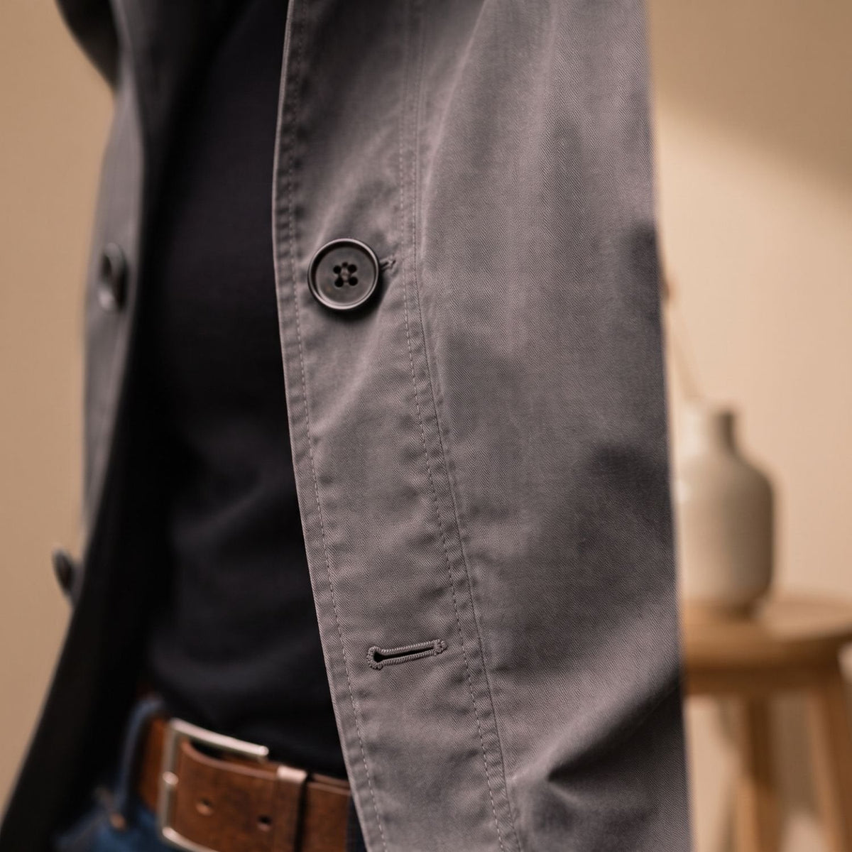 Men's Water-Resistant Long Button-Front Raincoat