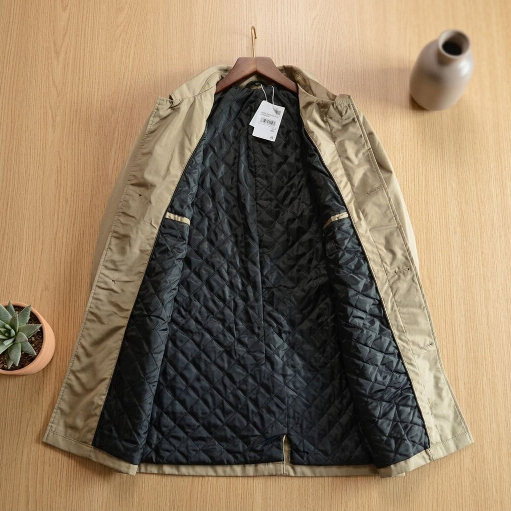Men's Water-Resistant Long Button-Front Raincoat