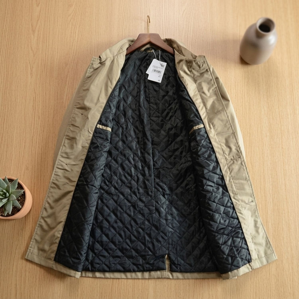 Men's Water-Resistant Long Button-Front Raincoat
