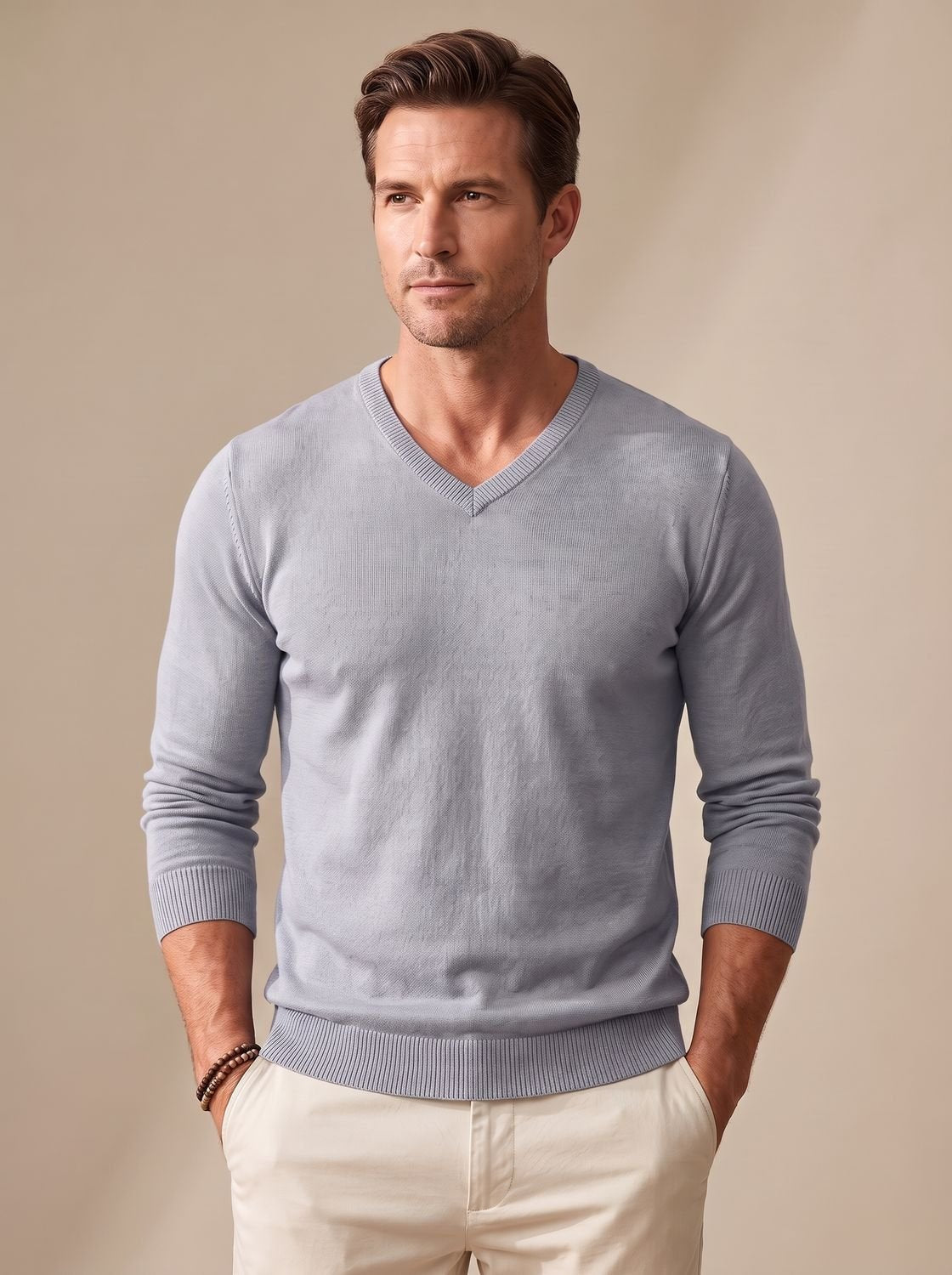 Men's Slim-Fit V-Neck Fine-Knit Sweater