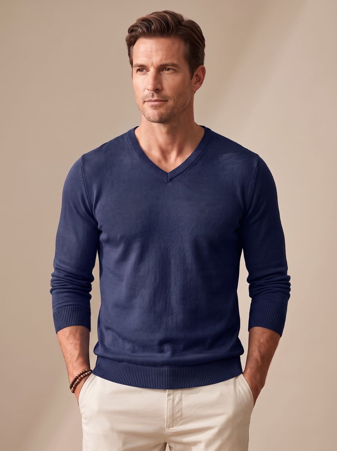 Men's Slim-Fit V-Neck Fine-Knit Sweater