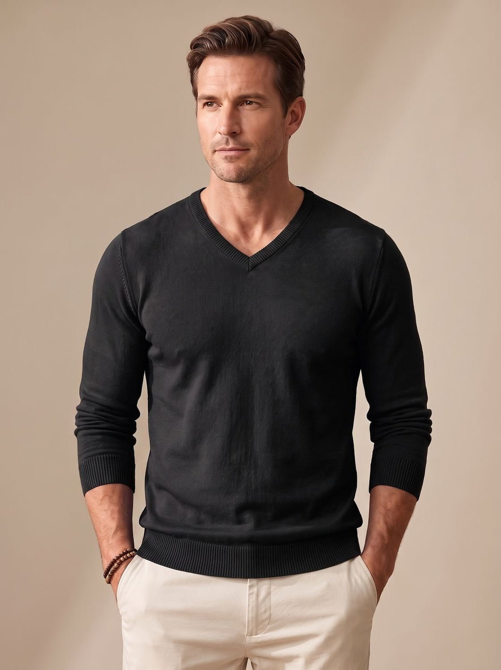 Men's Slim-Fit V-Neck Fine-Knit Sweater