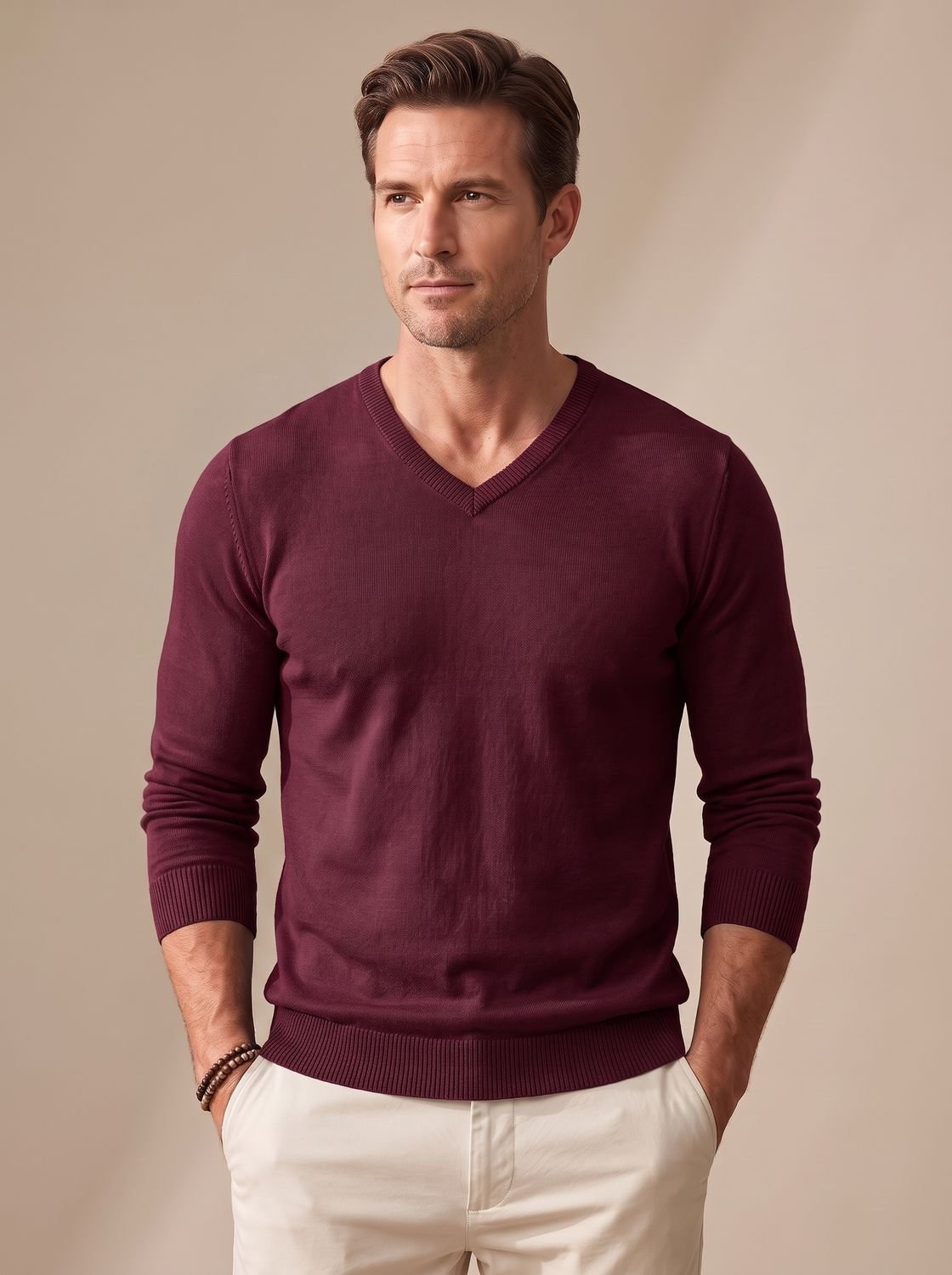 Men's Slim-Fit V-Neck Fine-Knit Sweater