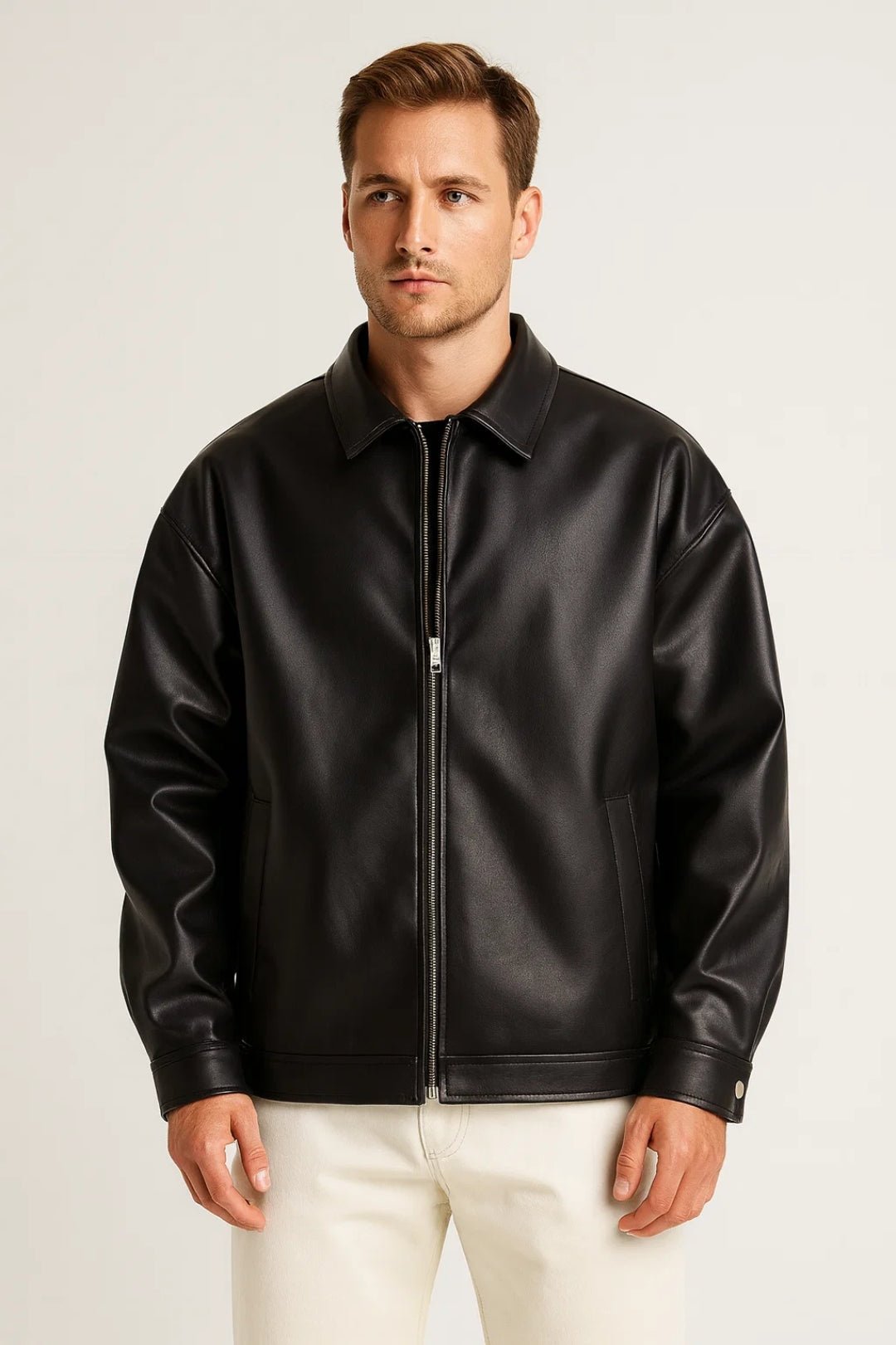 Men's Faux Leather Zip-Up Jacket