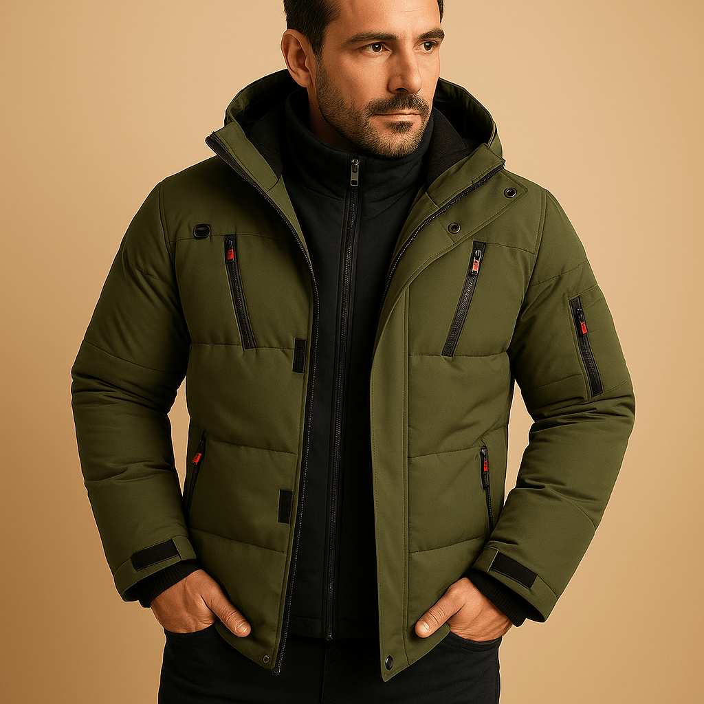 Men's Regular Fit Water-Resistant Winter Jacket with Hood