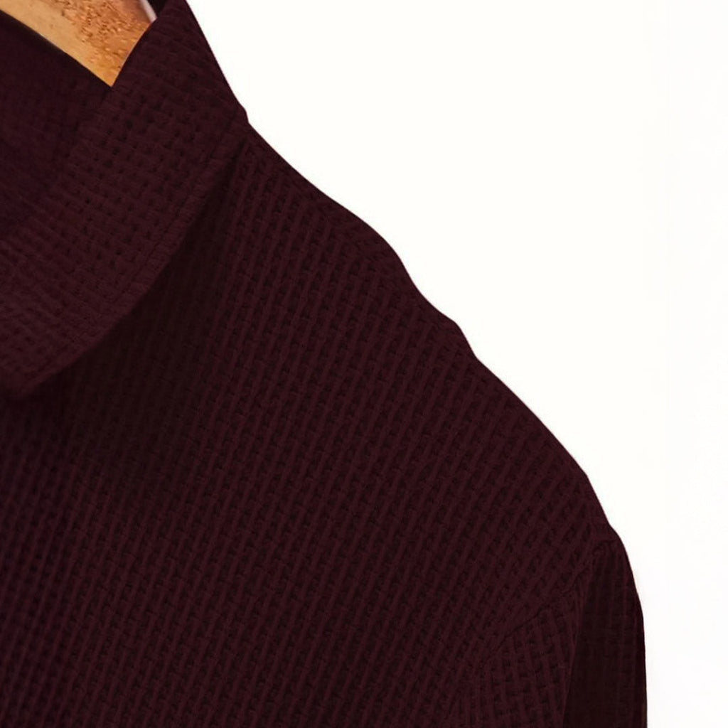 Men's Waffle Knit Long-Sleeve Polo Shirt