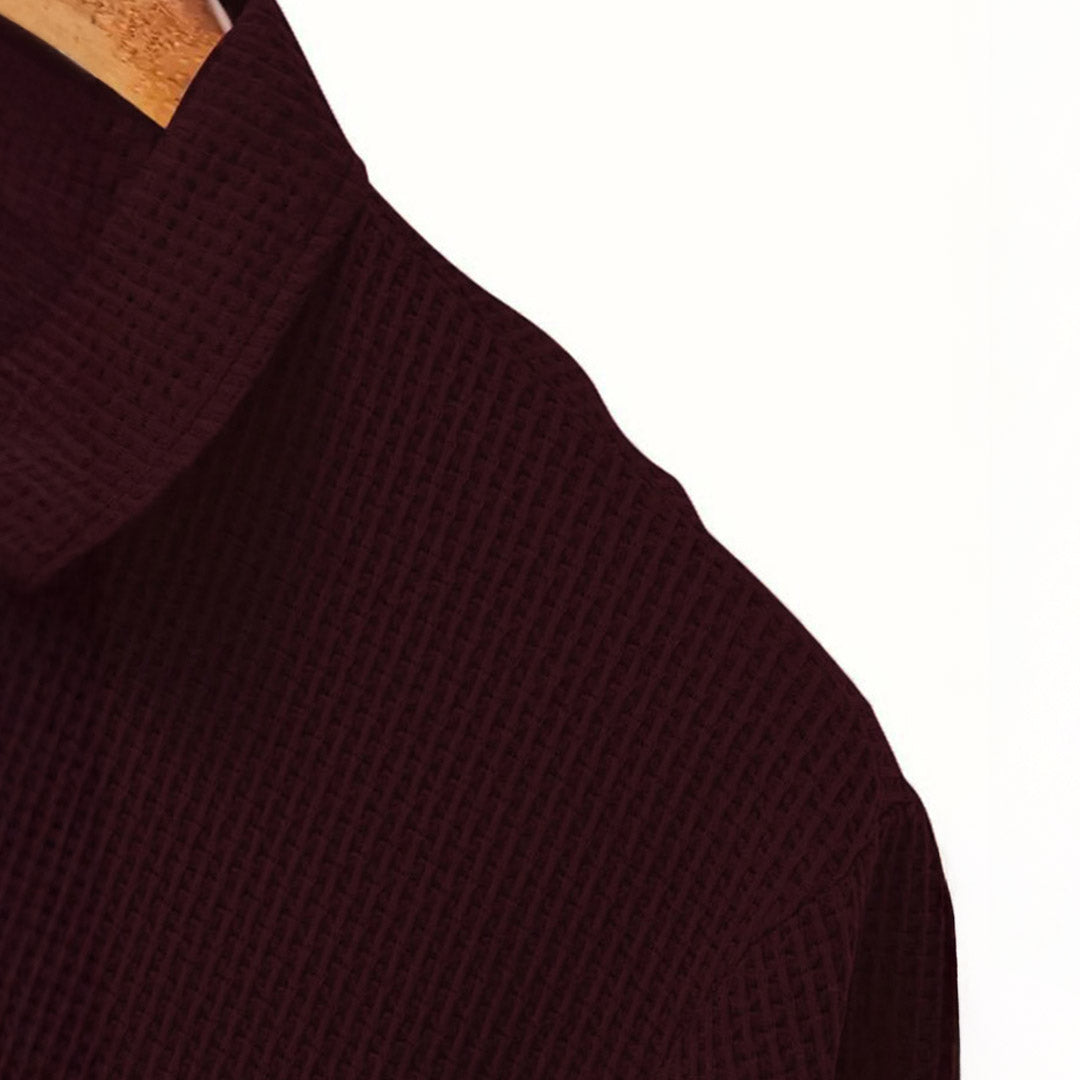 Men's Waffle Knit Long-Sleeve Polo Shirt
