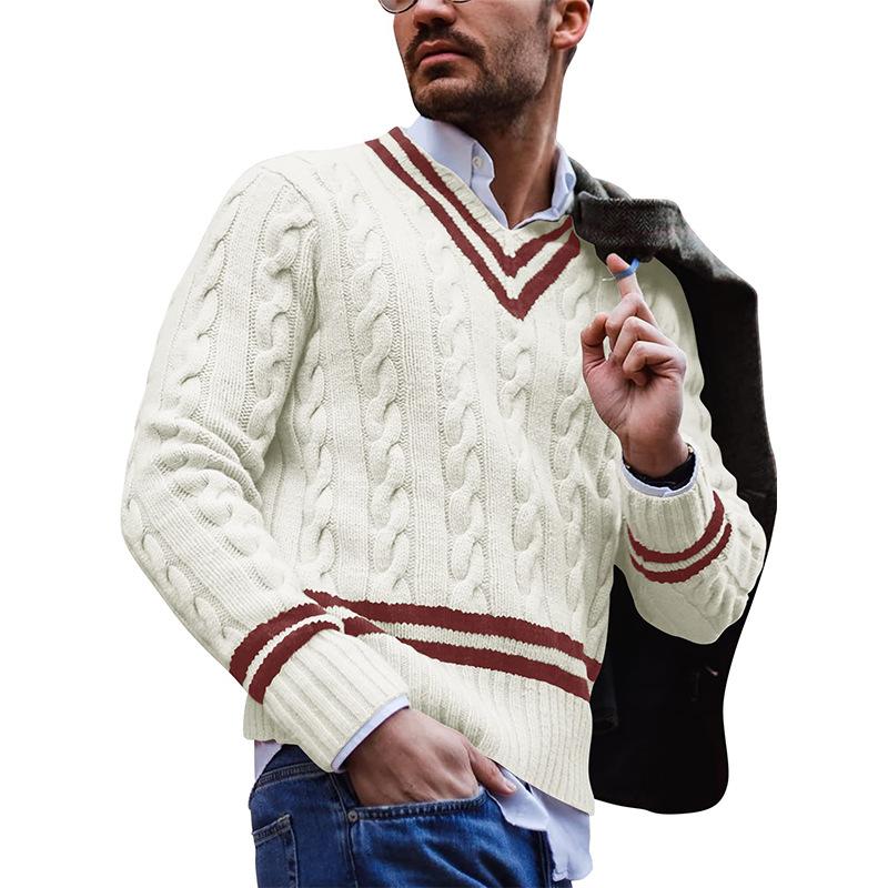 Men's Cable Knit V-Neck Sweater