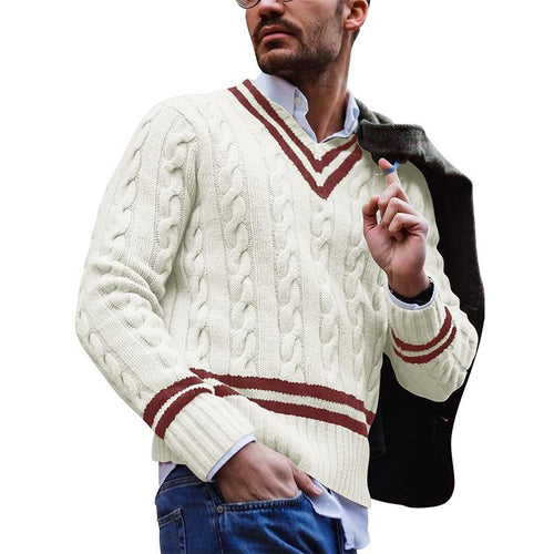 Men's Cable Knit V-Neck Sweater