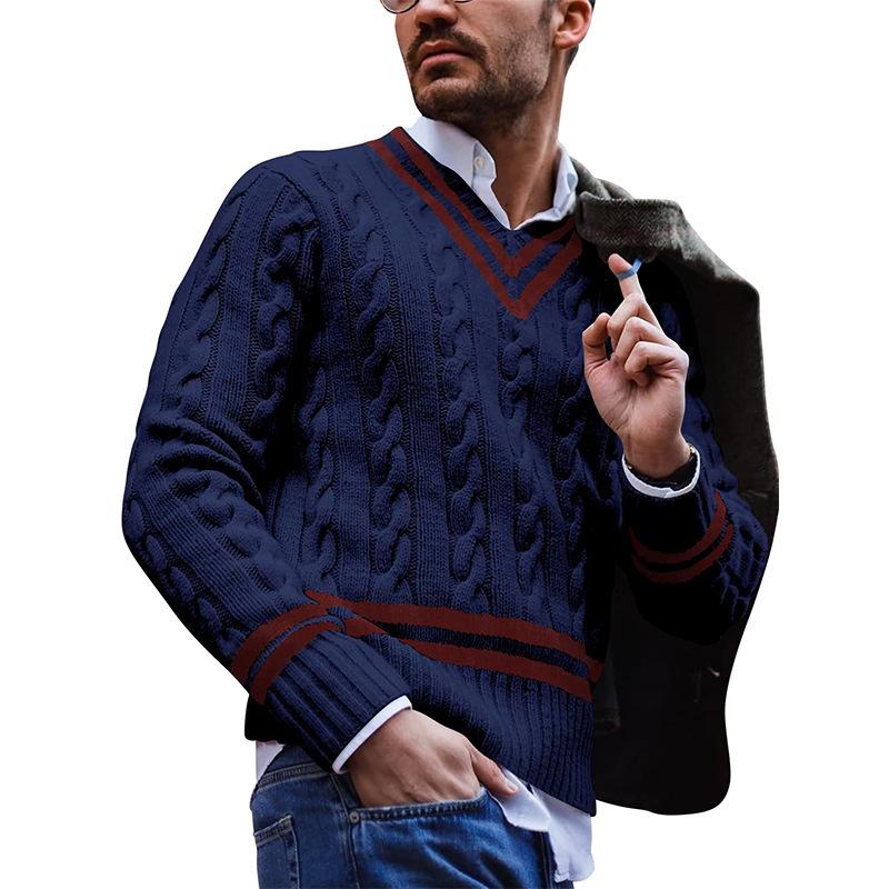 Men's Cable Knit V-Neck Sweater