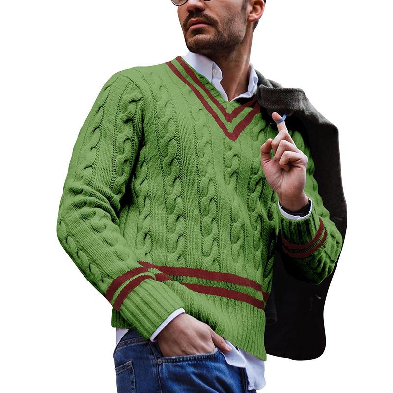 Men's Cable Knit V-Neck Sweater