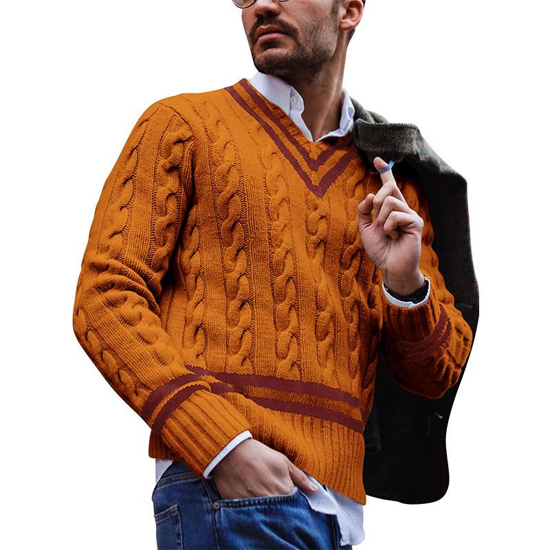 Men's Cable Knit V-Neck Sweater