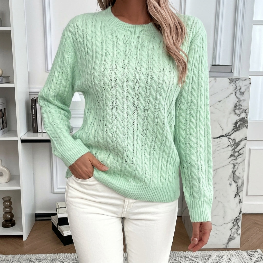 Women's Cable Knit Crewneck Sweater