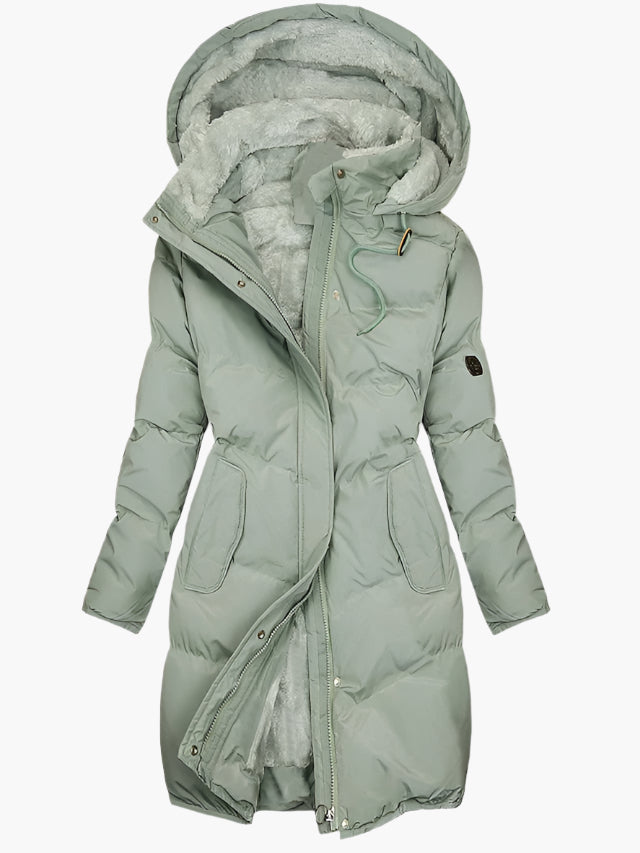 Women's Long Quilted Parka with Faux Fur-Lined Hood