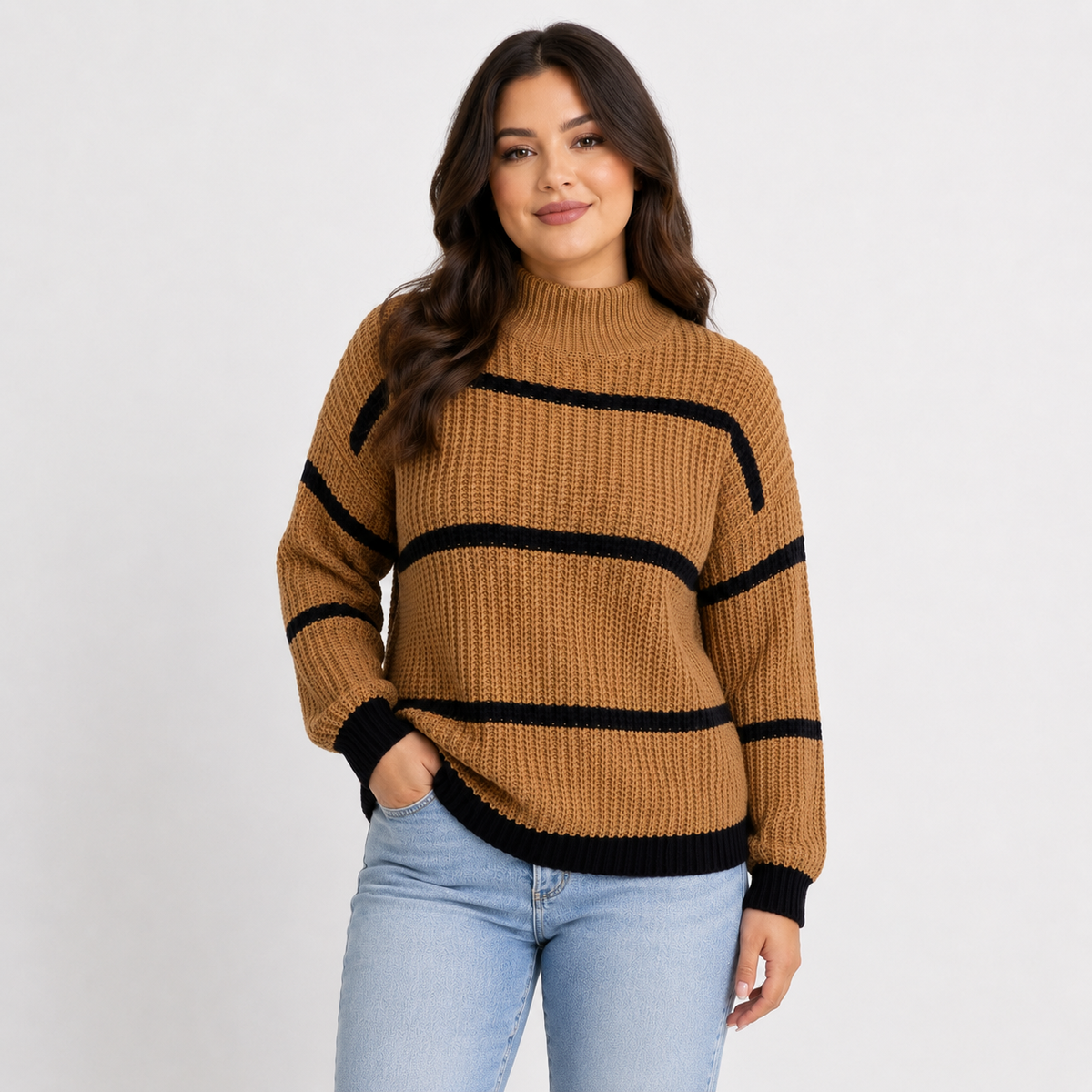 Women's Striped Mock Neck Sweater