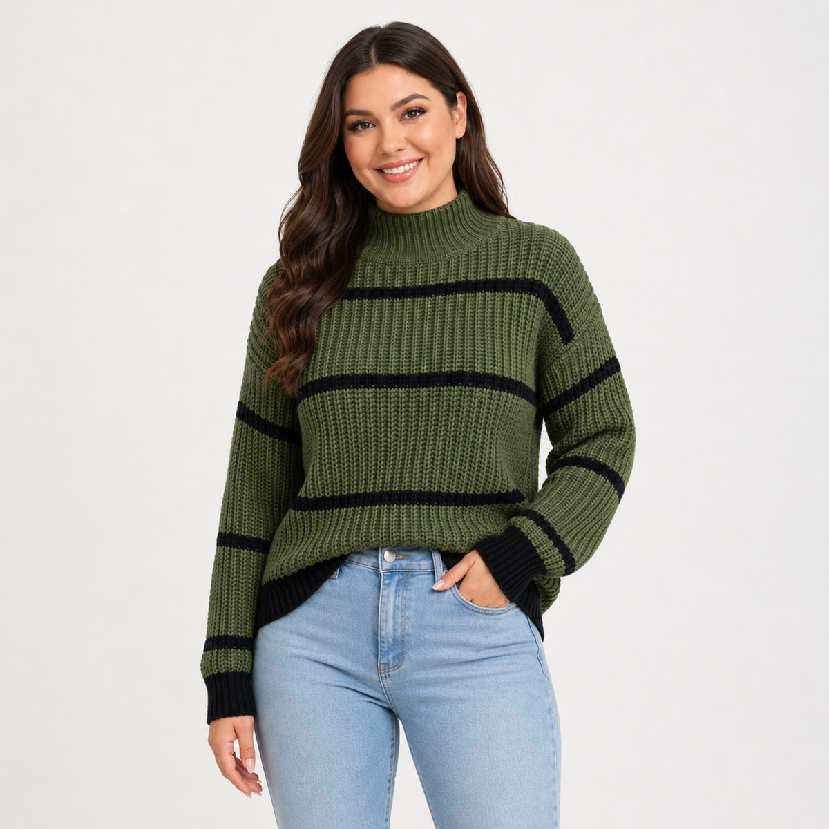 Women's Striped Mock Neck Sweater