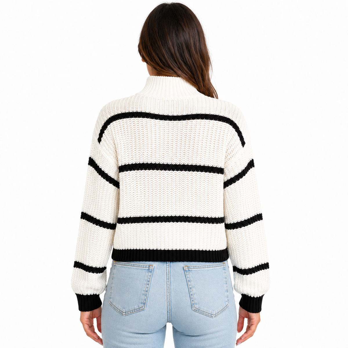 Women's Striped Mock Neck Sweater