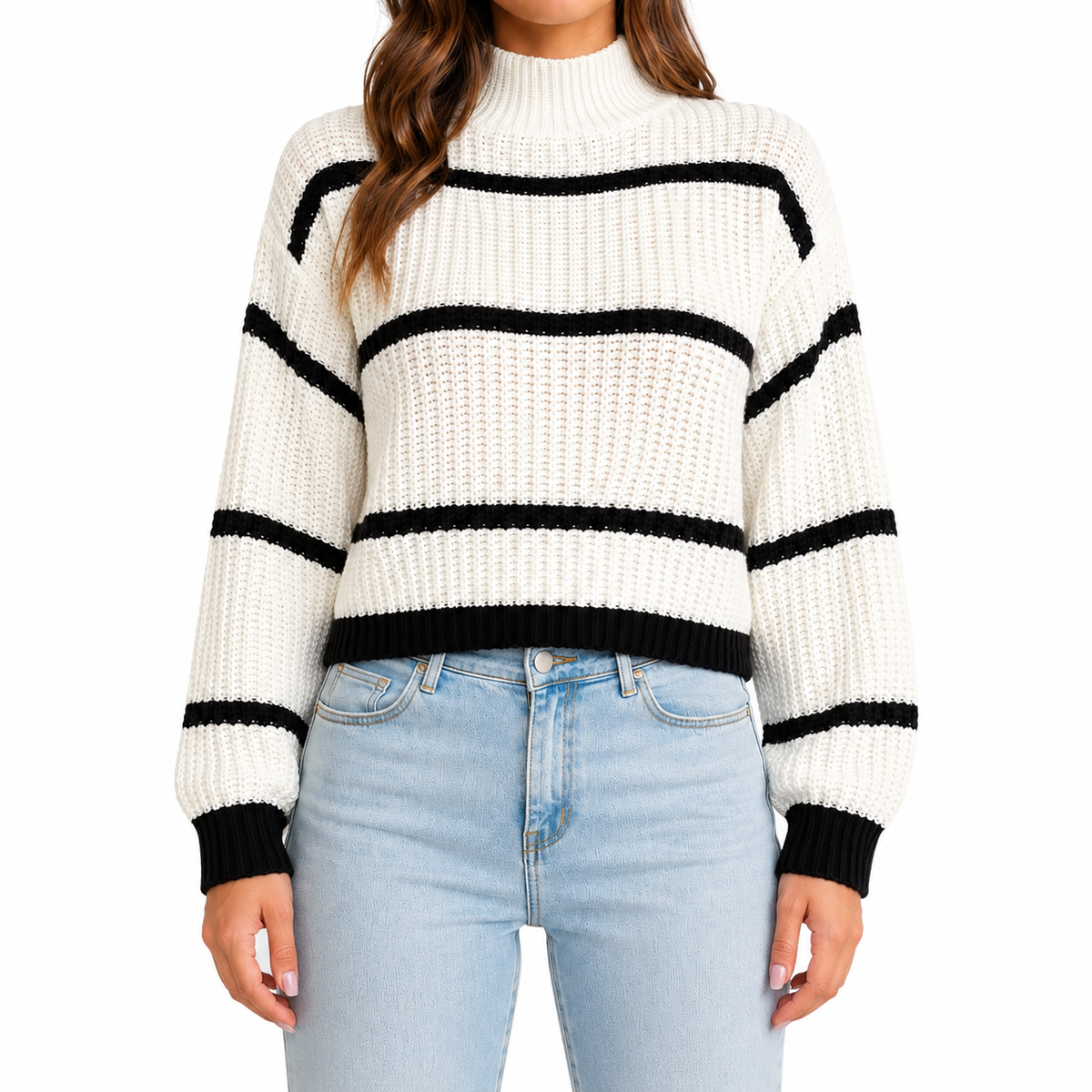 Women's Striped Mock Neck Sweater