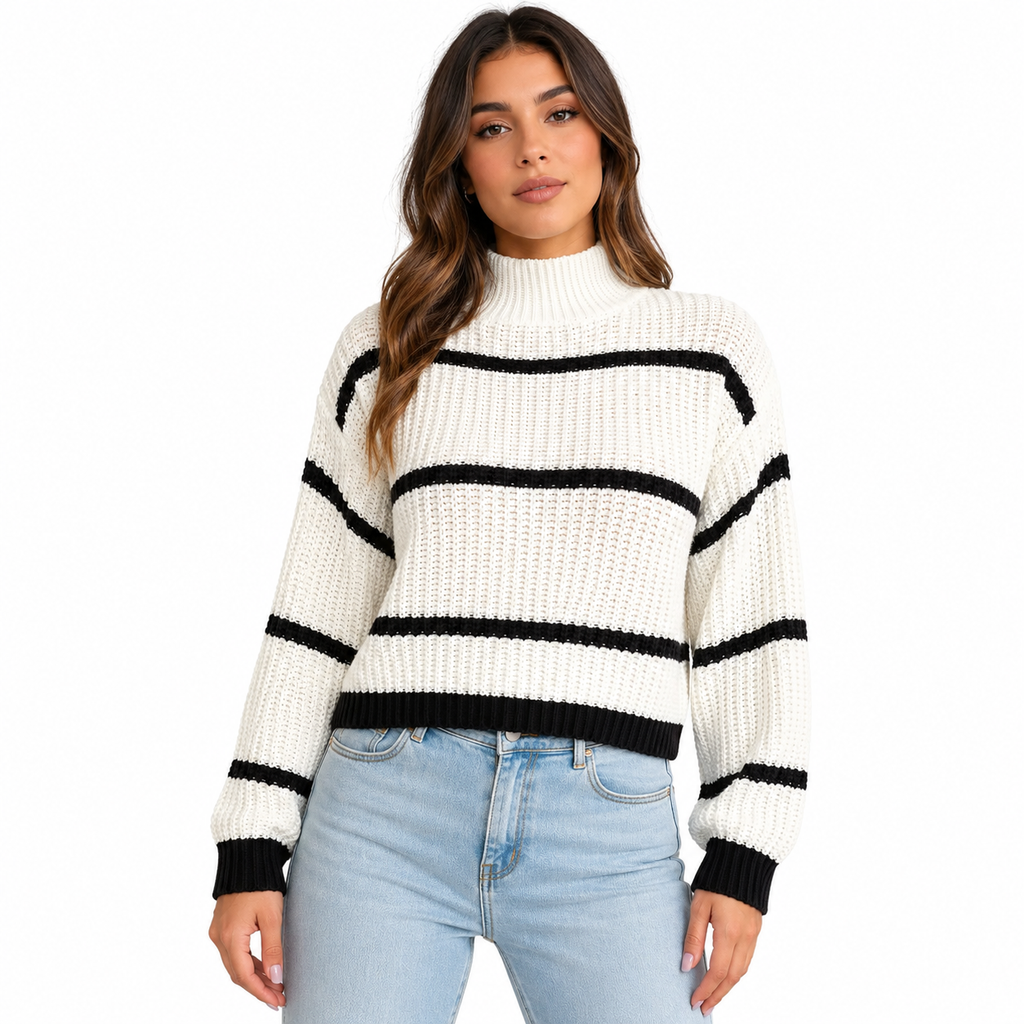 Women's Striped Mock Neck Sweater