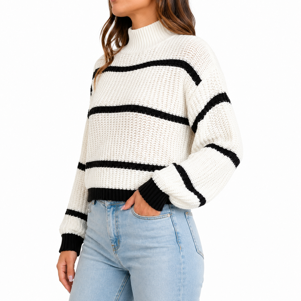Women's Striped Mock Neck Sweater