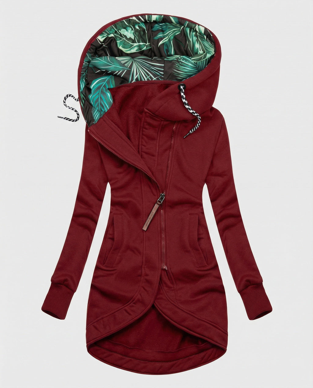 Women's Longline Asymmetrical Zip-Up Fleece Coat with Hood
