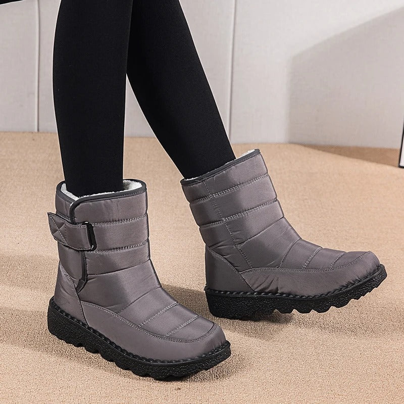 Women's Quilted Warm Winter Snow Boots with Hook-and-Loop Strap