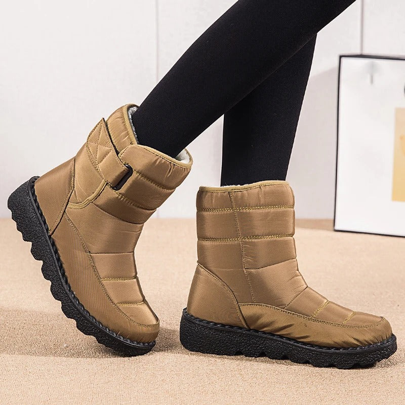 Women's Quilted Warm Winter Snow Boots with Hook-and-Loop Strap