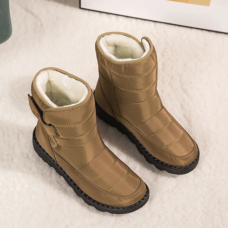 Women's Quilted Warm Winter Snow Boots with Hook-and-Loop Strap