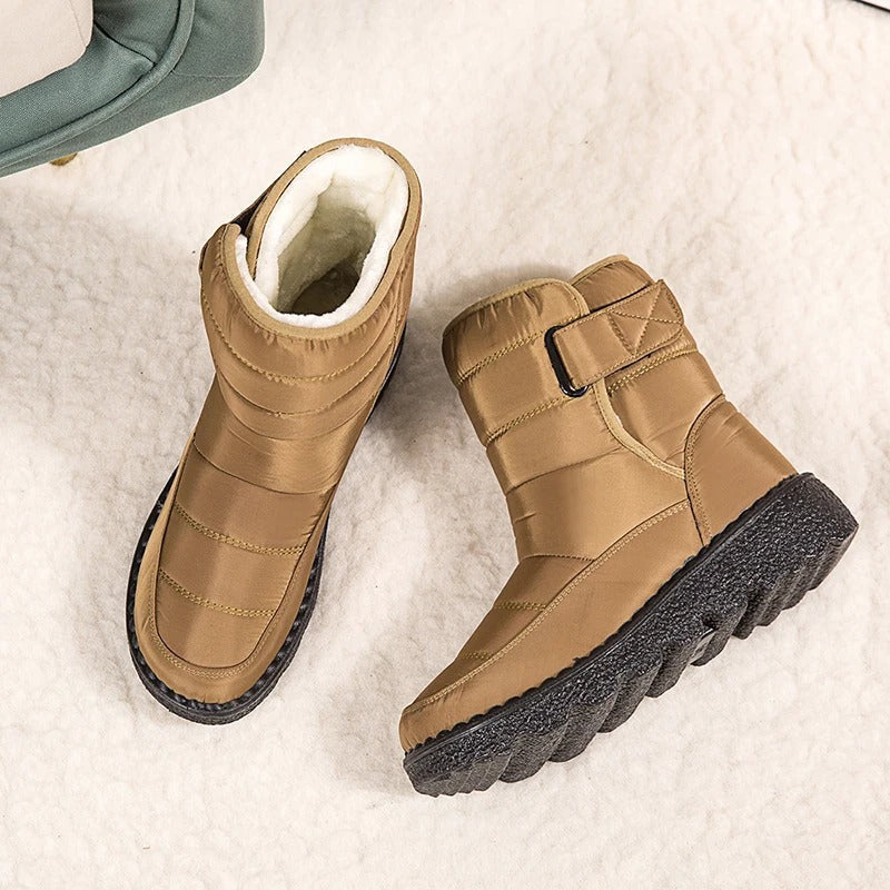 Women's Quilted Warm Winter Snow Boots with Hook-and-Loop Strap