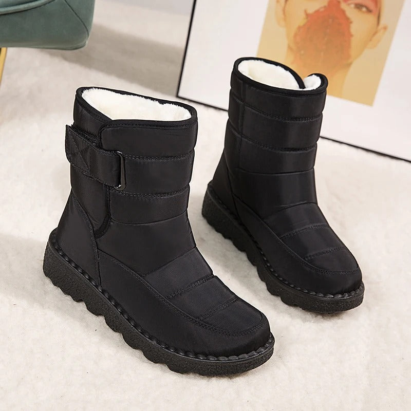 Women's Quilted Warm Winter Snow Boots with Hook-and-Loop Strap