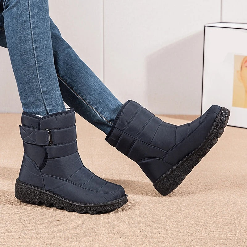 Women's Quilted Warm Winter Snow Boots with Hook-and-Loop Strap